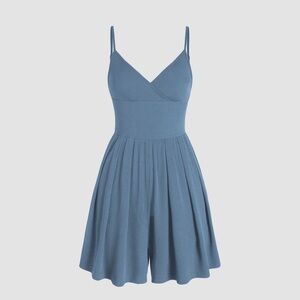 Blue Large Solid V Neck Wide Leg Romper- NWT